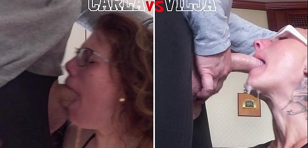  Head to Head Competition Carla vs Vilja in Sloppy Throat Fucking (Girl vs Girl)